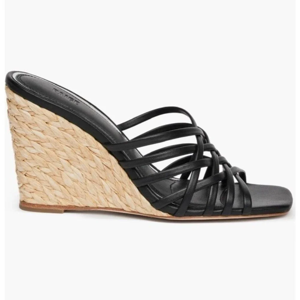 Paige Skyler Espedrille Wedge Sandals Strappy Leather Slip On‎ Size 10 Black New